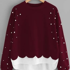 BRAND NEW Pearl Beaded Contrast Hem Sweatshirt